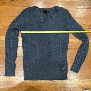 Gray metallic V-Neck pointelle Knit Sweater